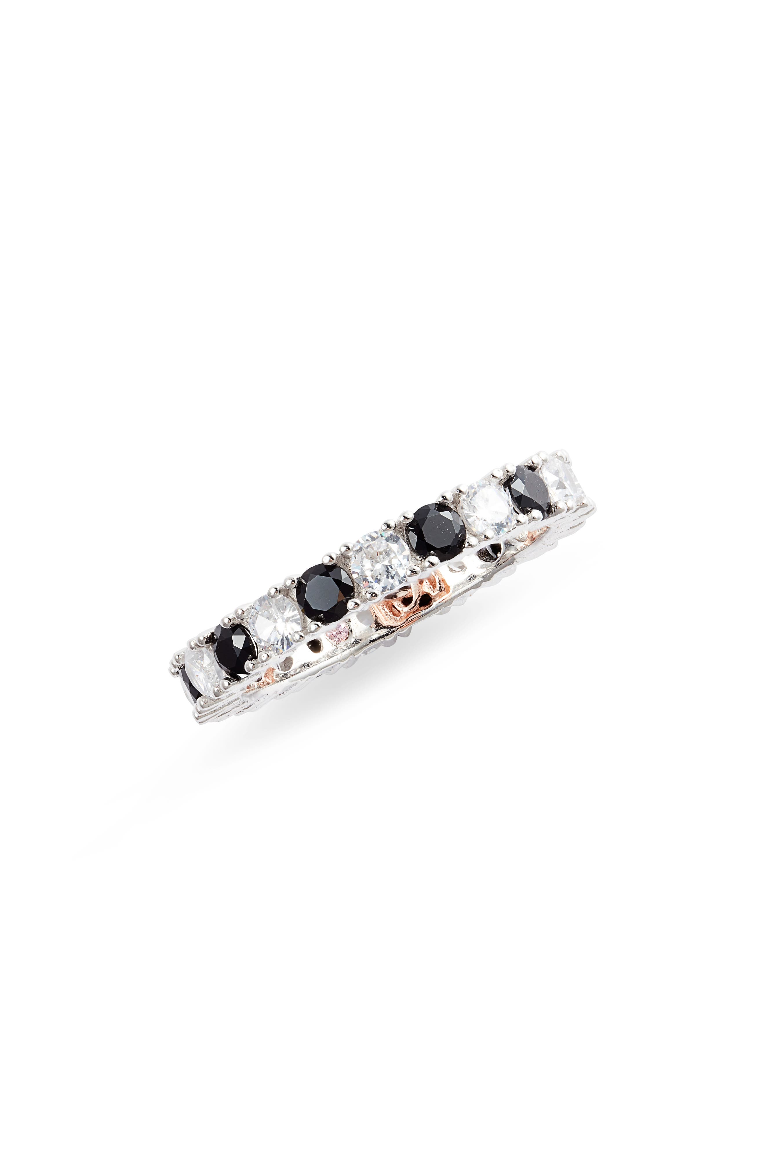 SUZY LEVIAN Sterling Silver Black & White Cubic Zirconia Eternity Band Ring