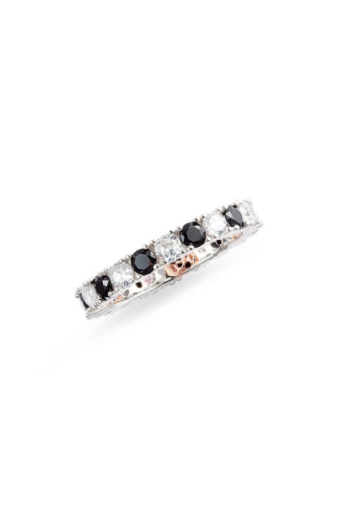 Sterling Silver Black & White Cubic Zirconia Eternity Band Ring