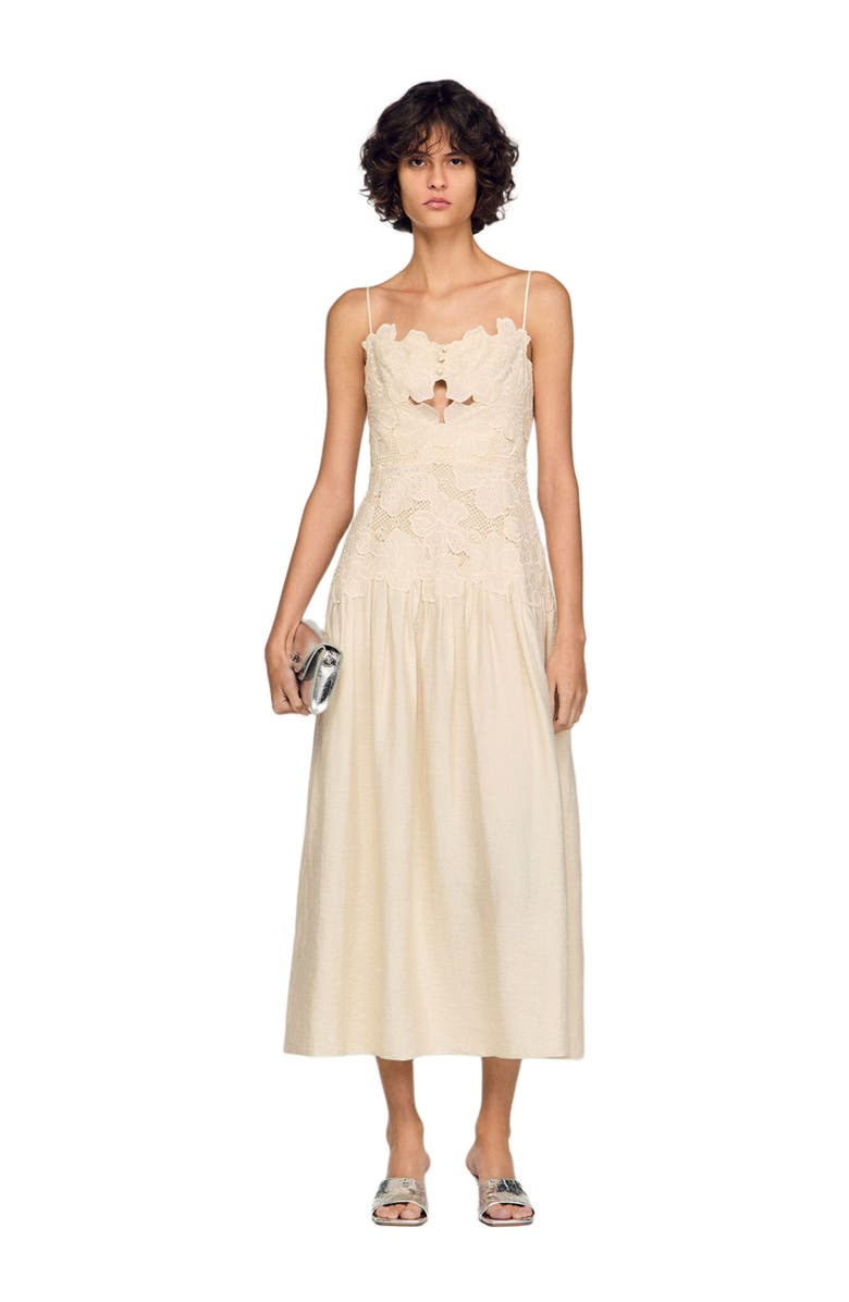 SANDRO Guipure maxi dress, Alternate, color, Ecru