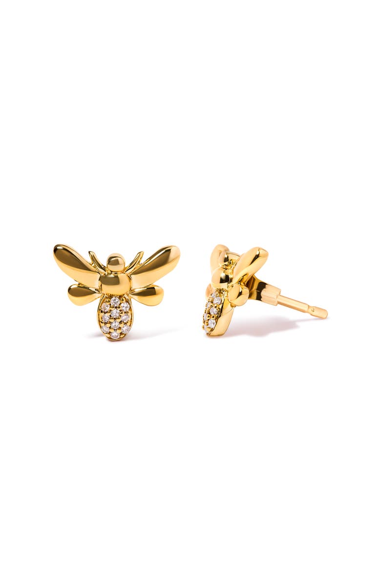 Haus of Brilliance 10K Yellow Gold Diamond Accented Bumble Bee Stud Earring, Alternate, color, Yellow