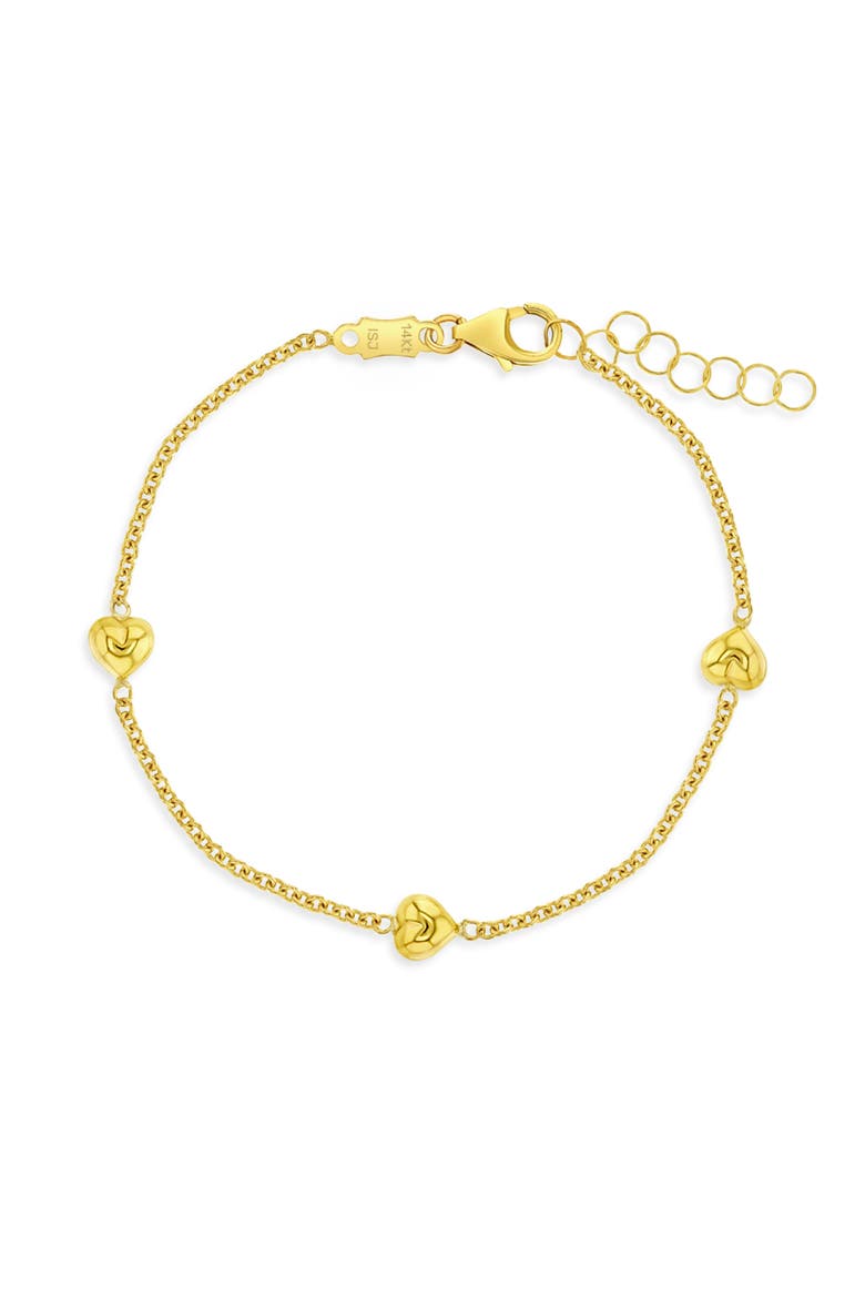 14k Puffed Heart Little Bracelet, Main, color, Gold