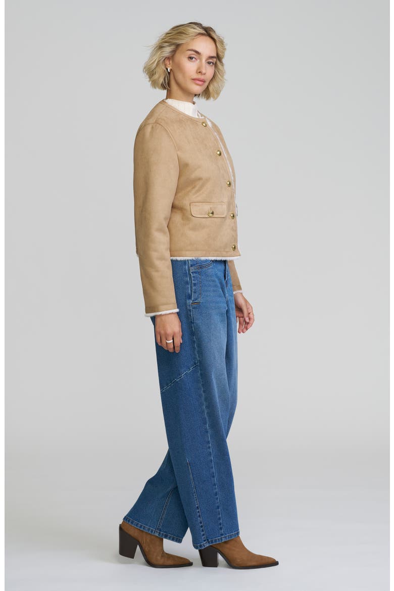Faux Shearling Cropped Jacket, Alternate, color, LIGHT CAMEL