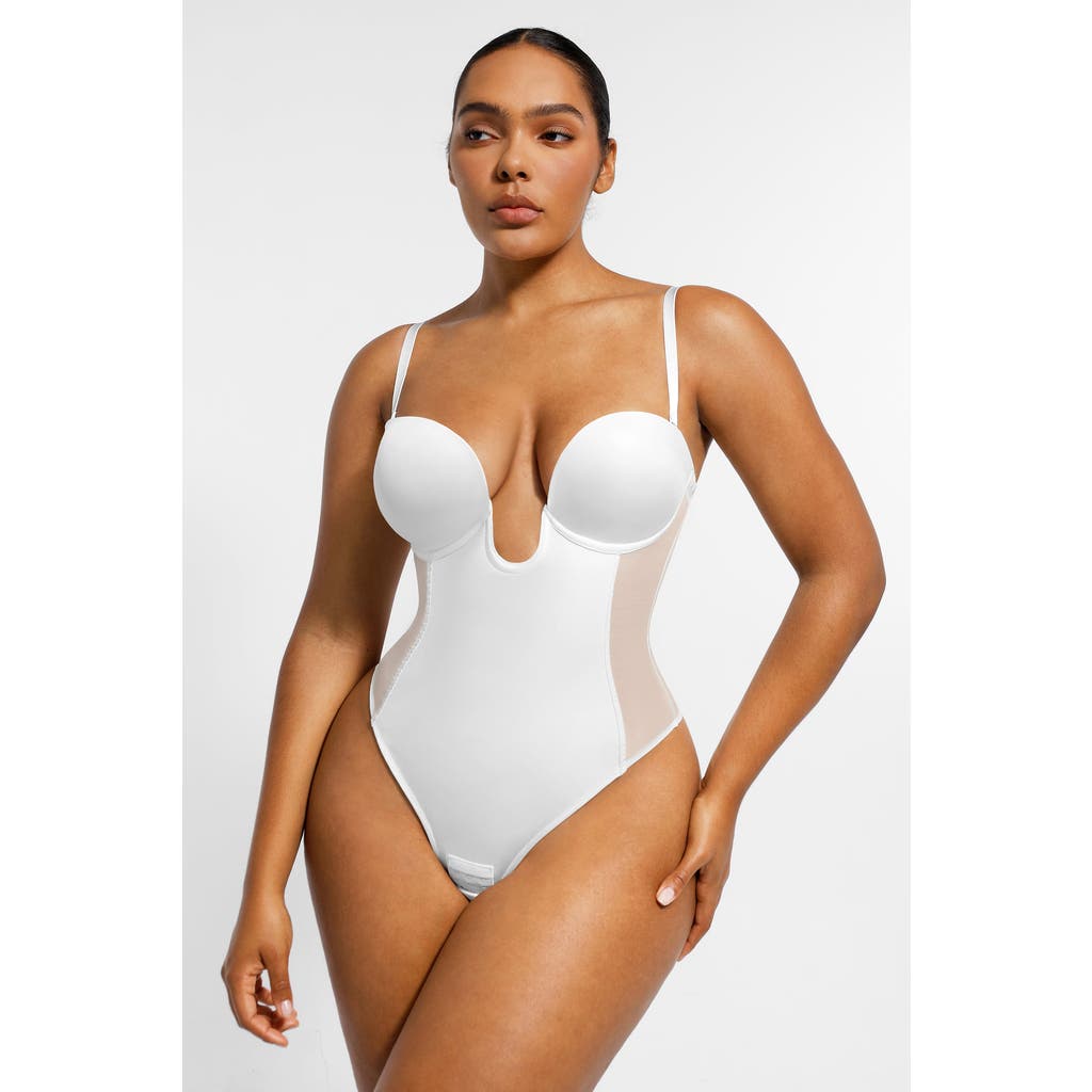 Shapellx Airslim Deep Plunge Low-back Thong Bodysuit In Crimson Red