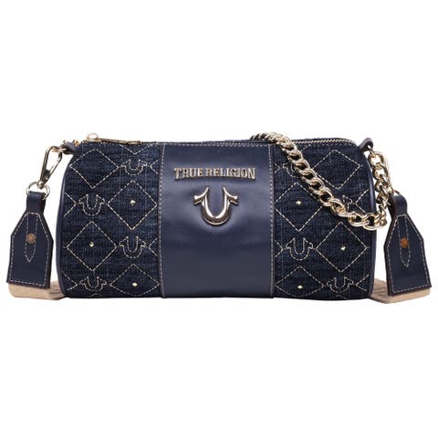 Studded Denim Zip Top Barrel Bag