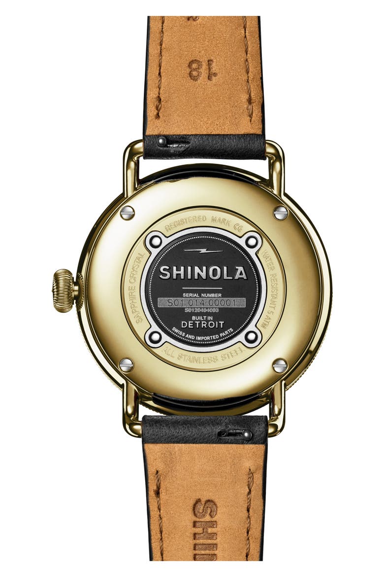 Canfield Leather Strap Watch, 38mm, Alternate, color, BLACK