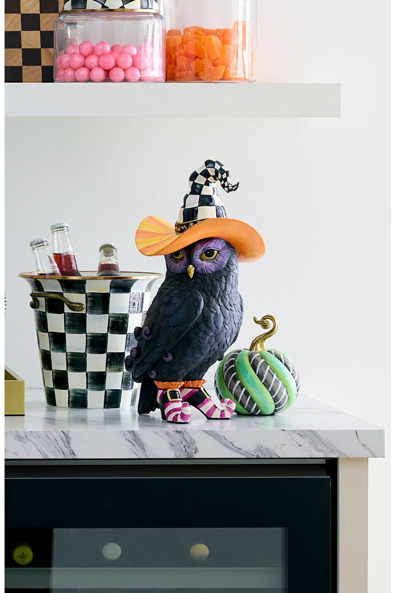 Witchy Owl Figurine, Alternate, color, BLACK