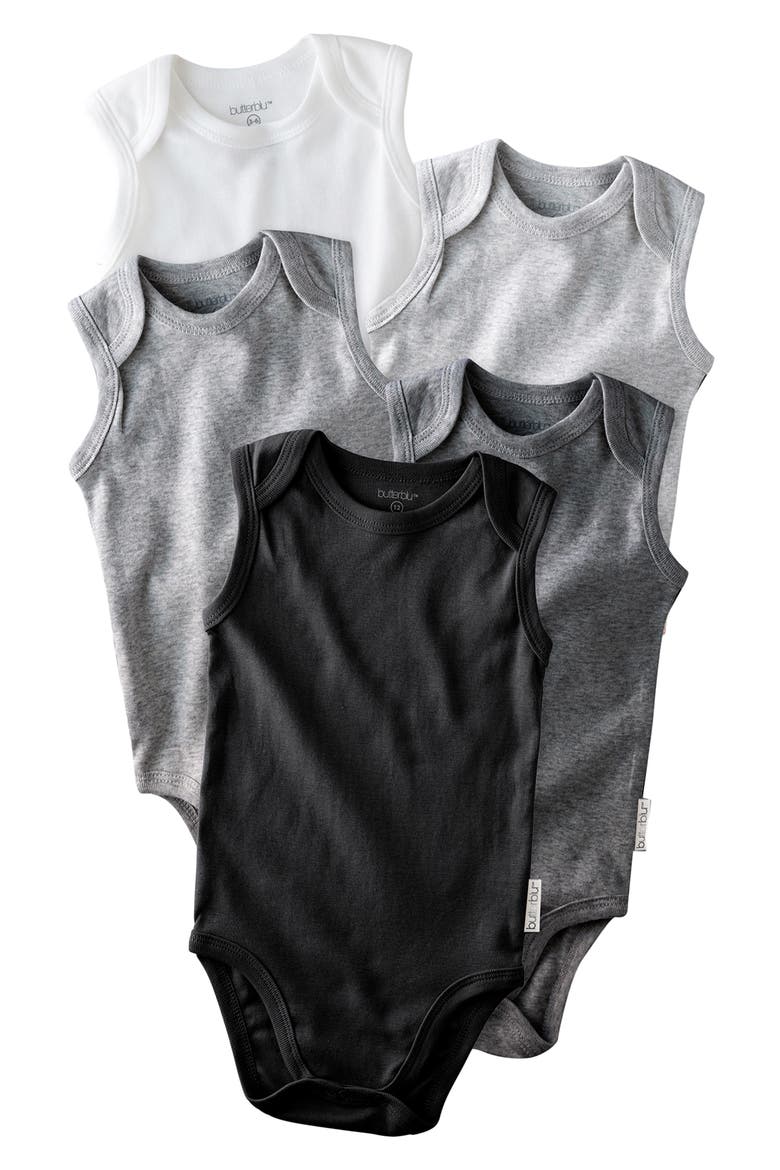 Sam Assorted 5-Pack Sleeveless Organic Cotton Bodysuits, Main, color, STONE