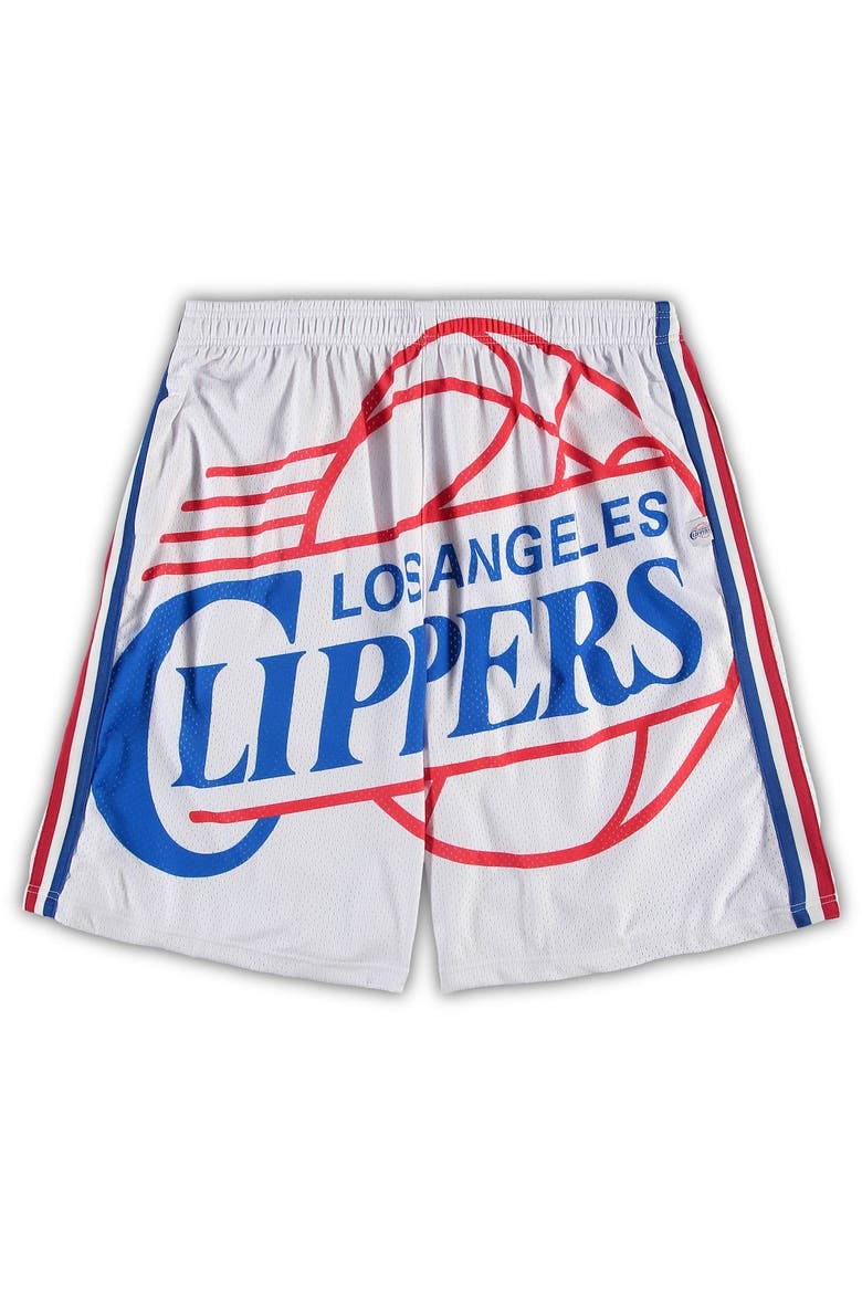 Men's Mitchell & Ness White LA Clippers Big & Tall Hardwood Classics Big Face 2.0 Shorts, Main, color, White