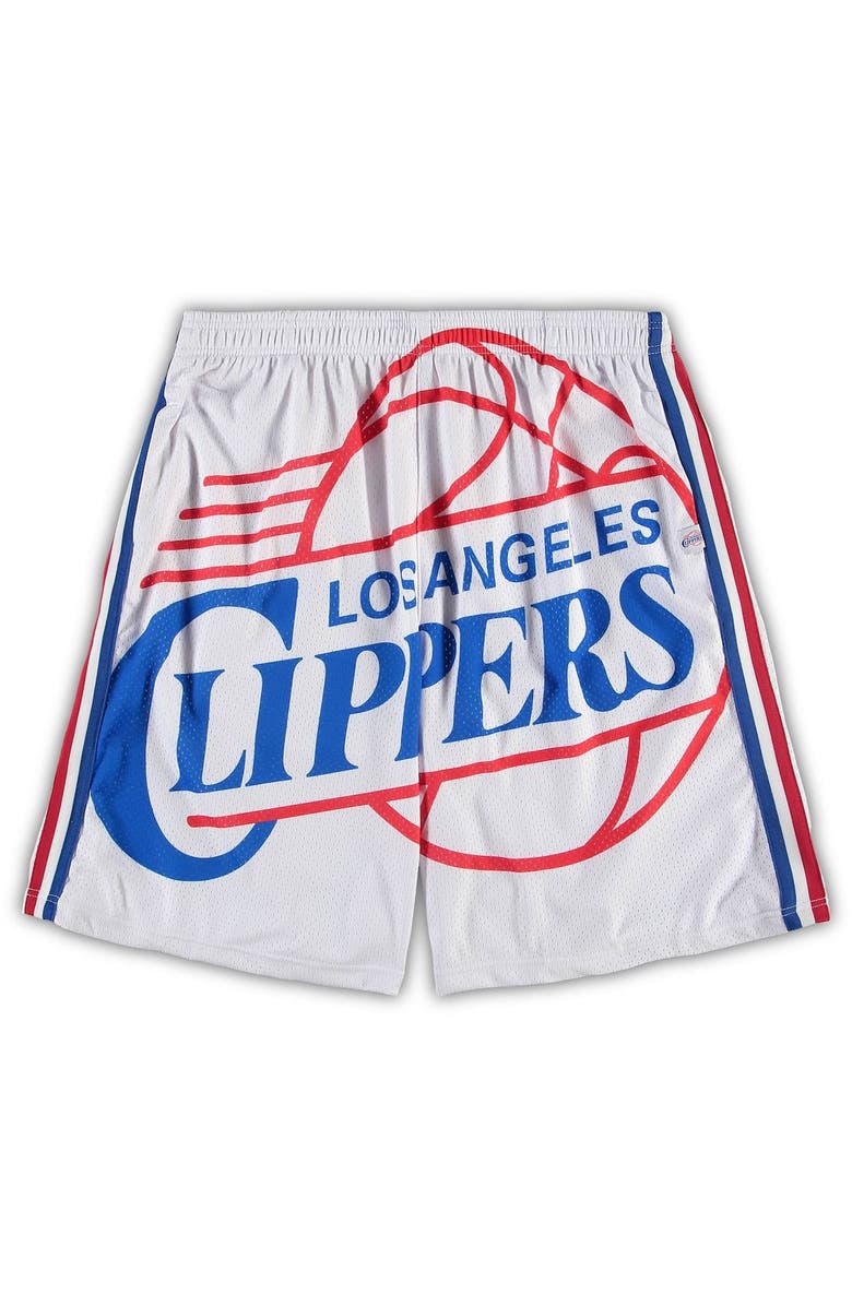 Mitchell & Ness Men's Mitchell & Ness White LA Clippers Big & Tall Hardwood Classics Big Face 2.0 Shorts, Main, color,