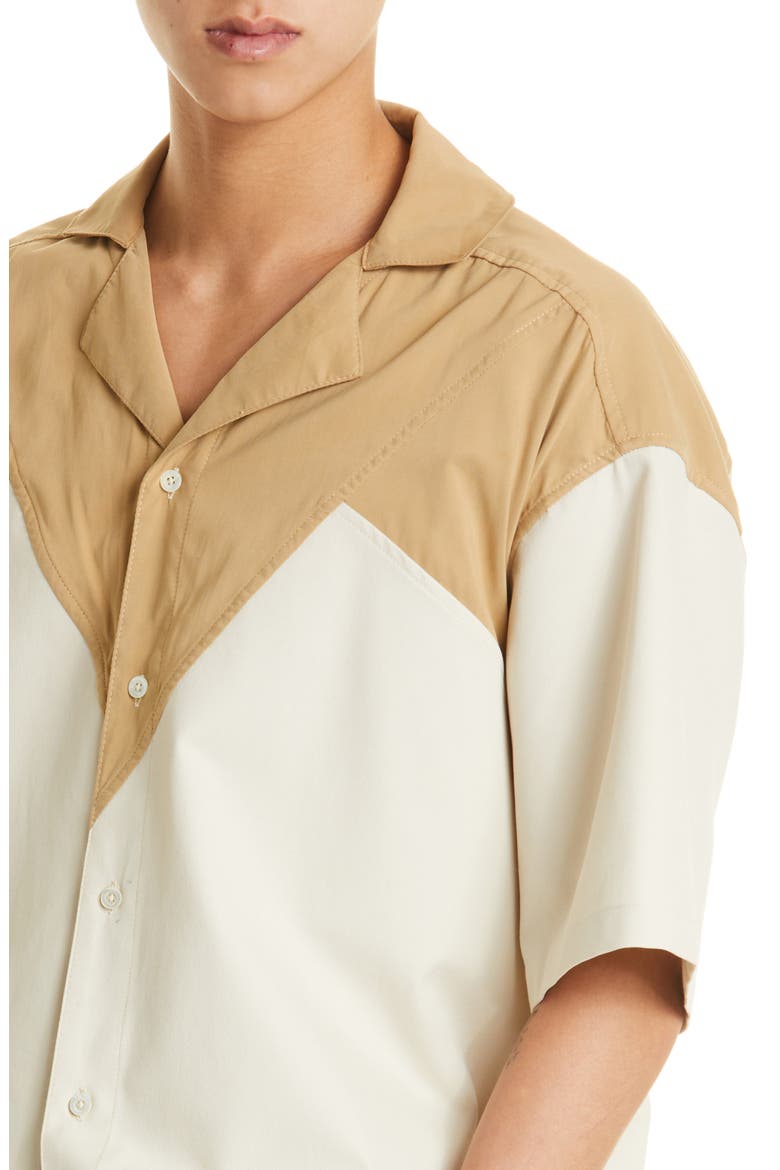 Robyn Colorblock Short Sleeve Button-Up Shirt, Alternate, color, CAMEL/ BEIGE