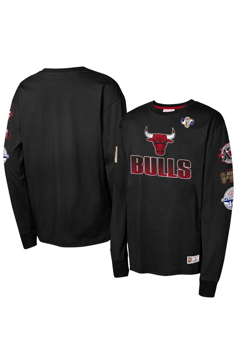 Mitchell & Ness Youth Mitchell & Ness Black Chicago Bulls  Hardwood Classics All Over Long Sleeve T-Shirt, Main, color, 
