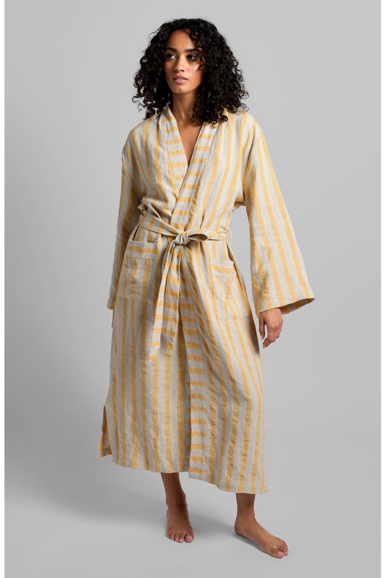 Stripe Linen Robe, Alternate, color, NATURAL WITH YELLOW
