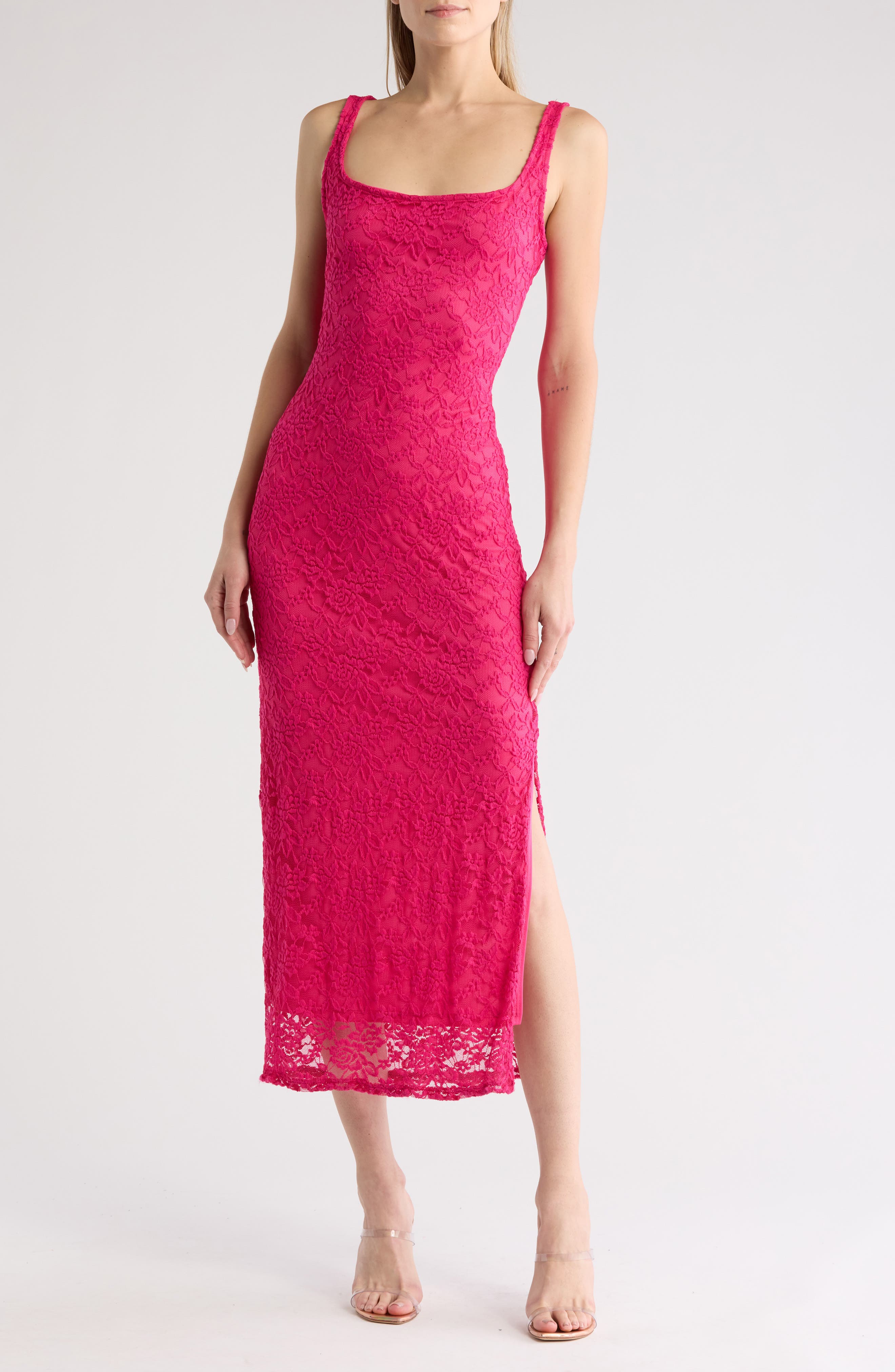 bebe Sleeveless Lace Maxi Dress