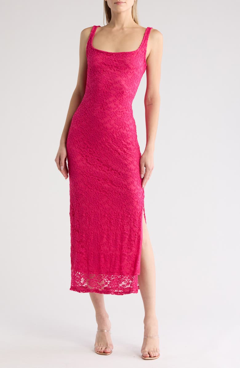 bebe Sleeveless Lace Maxi Dress, Main, color, Fuchsia