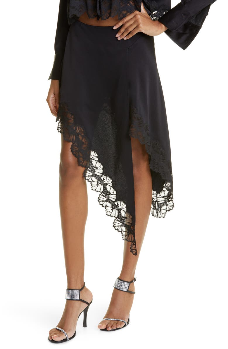 Stella McCartney Lace Trim Asymmetric Satin Skirt, Alternate, color,