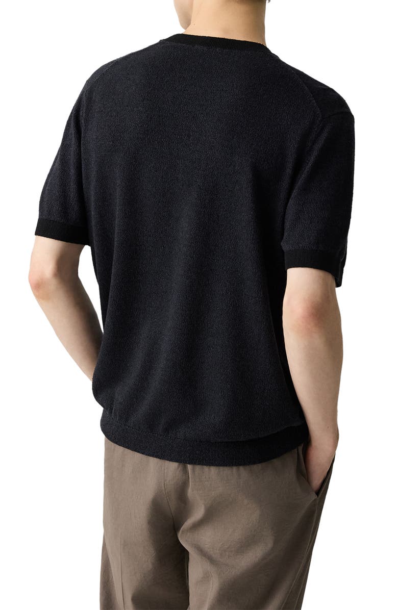 Theory Linen & Silk Short Sleeve Sweater, Alternate, color, Black