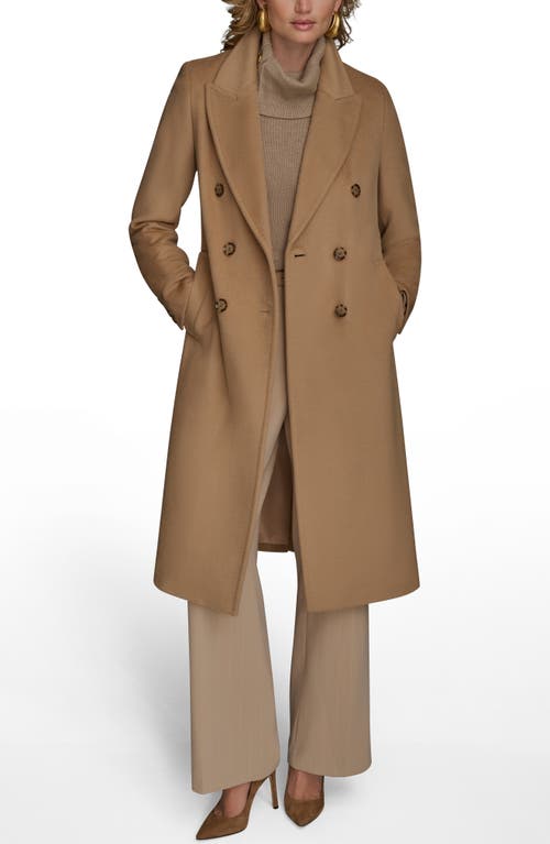 Donna Karan New York Tailored Double Breasted Wool Blend Coat In Brown