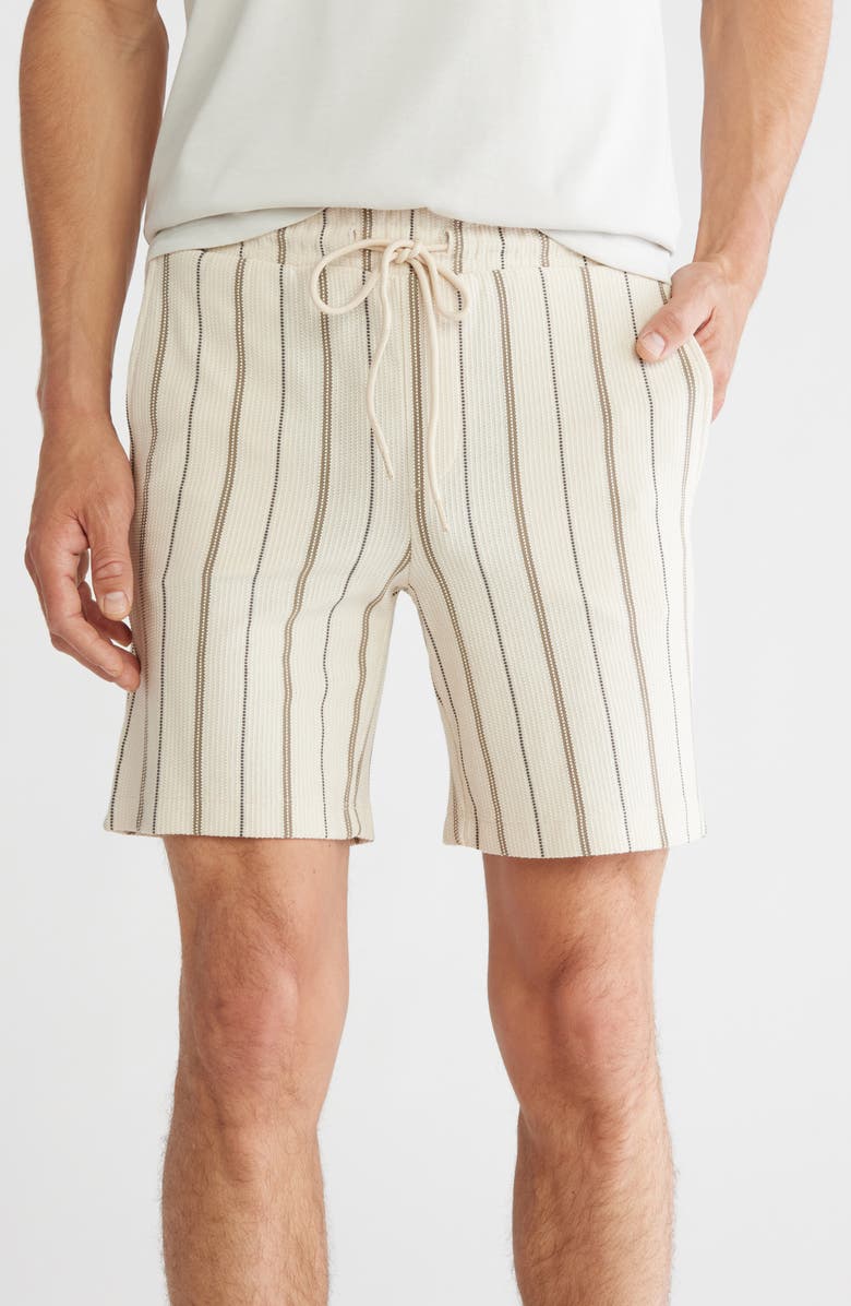 DENIM AND FLOWER Textured Stripe Drawstring Shorts, Main, color, Beige