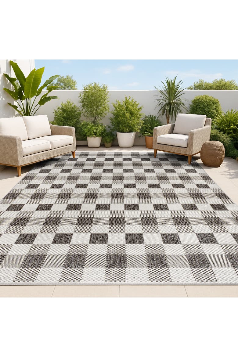 Darcy Traditional Geometric Bold Gingham Indoor/Outdoor Area Rug, Alternate, color, Black/Cream