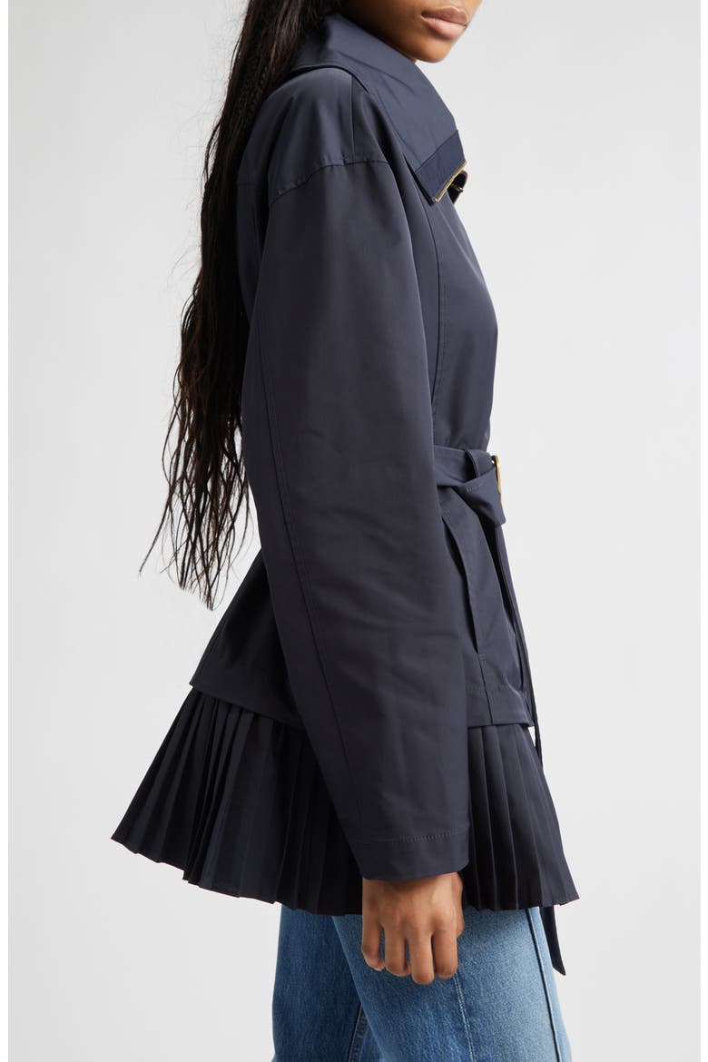 Lison Belted Jacket with Pleated Hem, Alternate, color, MIDNIGHT