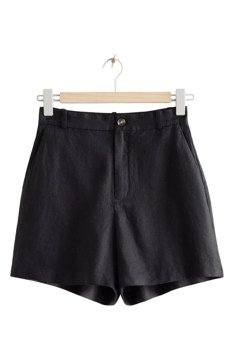 & Other Stories High Waist Linen Shorts, Alternate, color, Black