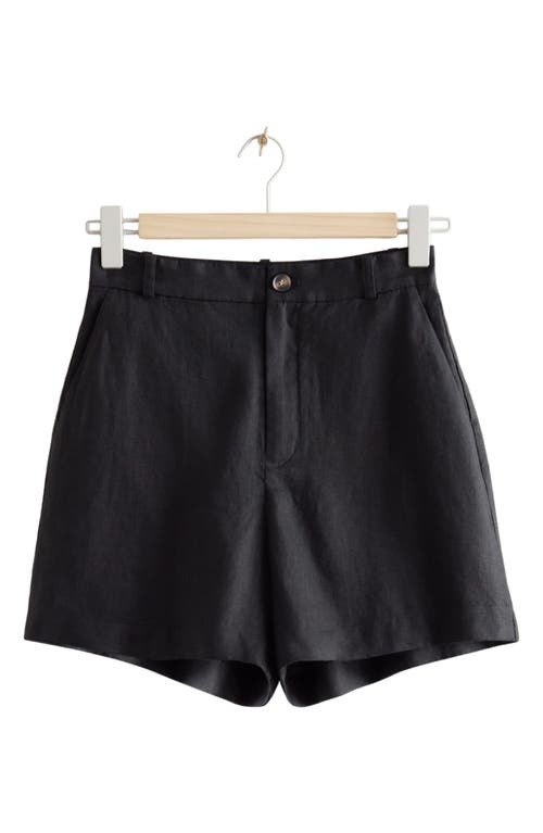 & Other Stories High Waist Linen Shorts In Black