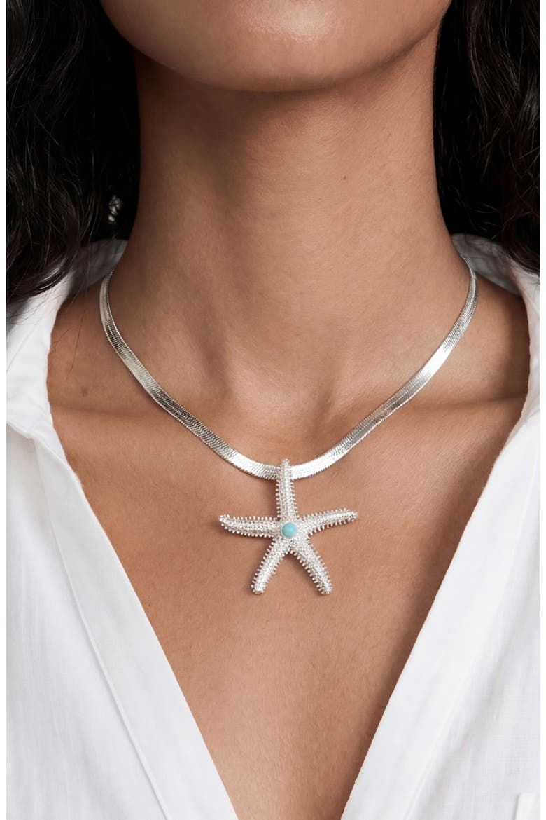 Mermaid Cove Starfish Pendant Necklace, Alternate, color, SILVER