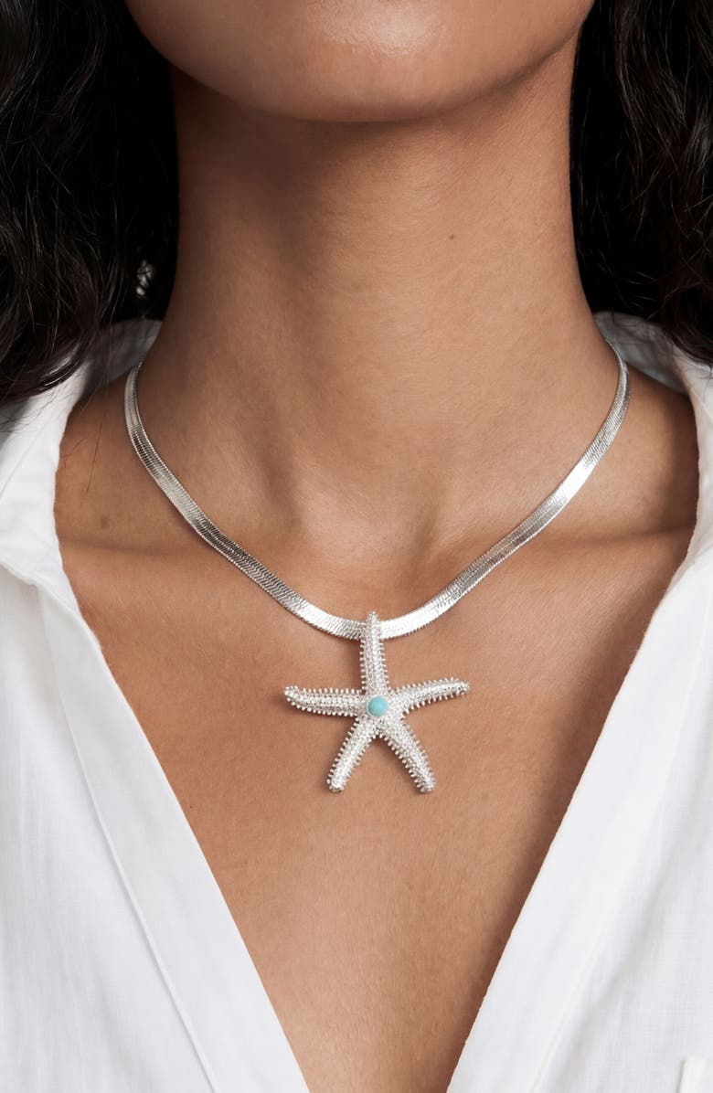 Ettika Mermaid Cove Starfish Pendant Necklace, Alternate, color, Silver