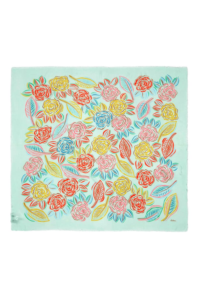 Gestural Rose Print Square Scarf, Alternate, color, MULTI