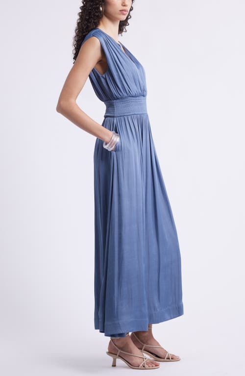 Nordstrom Sleeveless Smocked Satin Maxi Dress In Blue