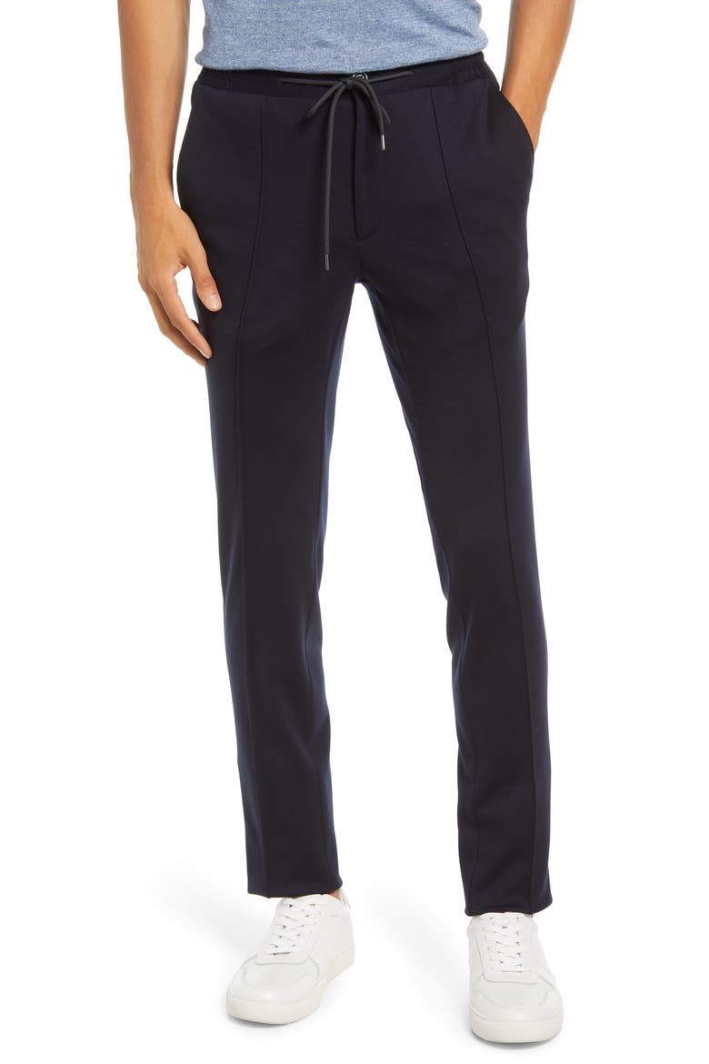 Men's Trim Fit Stripe Fleece Wool Pants, Main, color, NAVY