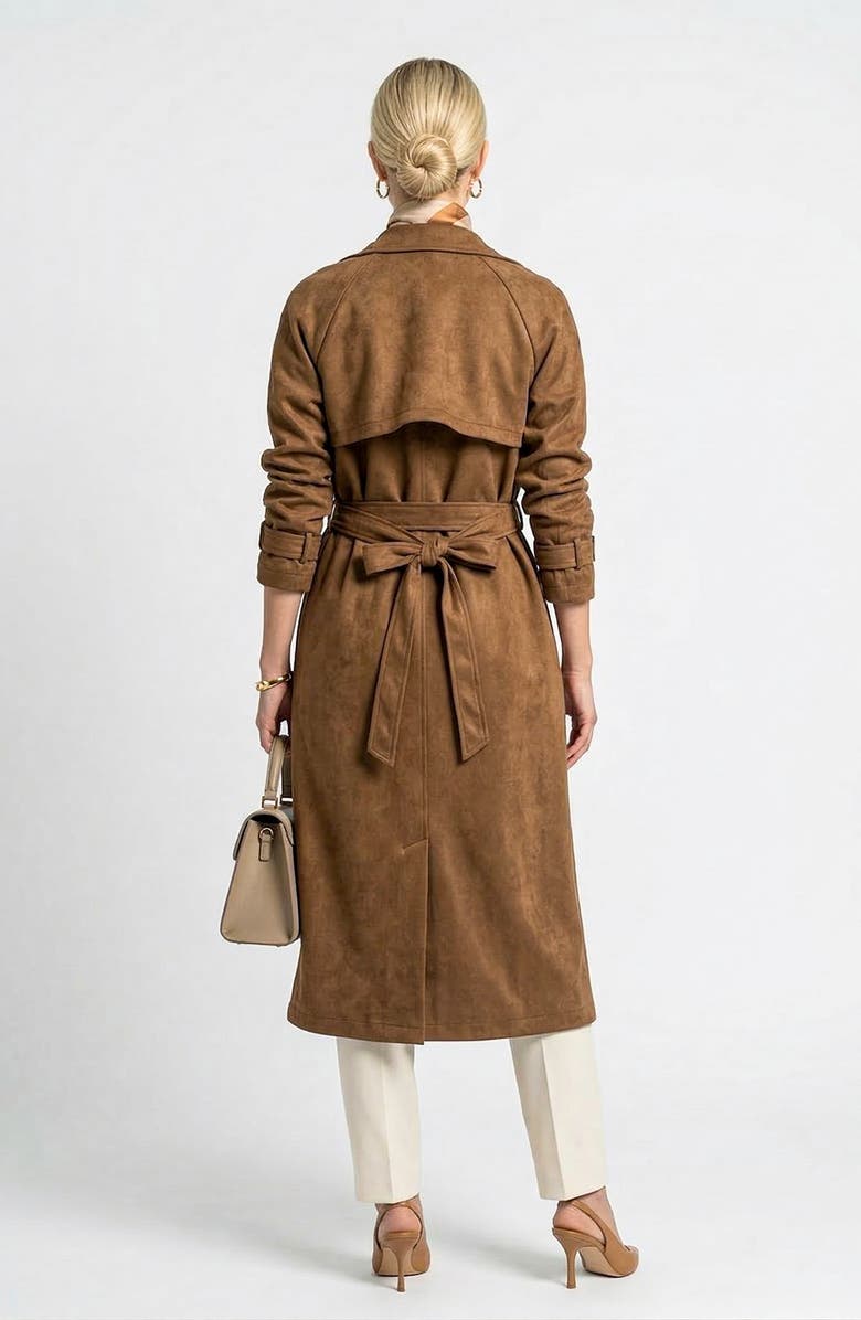 Knit & Lounge Long Sleeve Midi Trench Coat with Belted Waist and Double Breasted Front, Alternate, color, Brown
