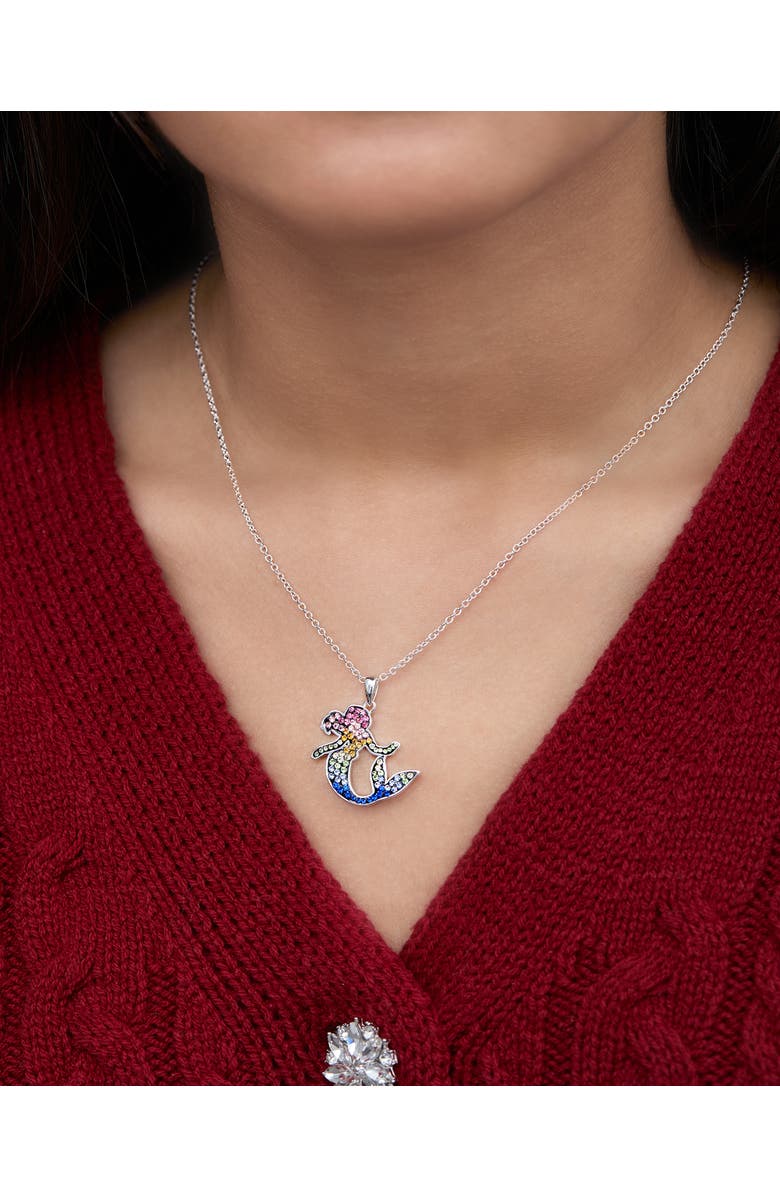 Disney The Little Mermaid Ariel Rainbow Crystal Silver Flash Plated Pendant Necklace, 18", Alternate, color, Silver, Multicolor