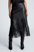 Kenneth Cole Collection Fringe Asymmetric Faux Leather Midi Skirt