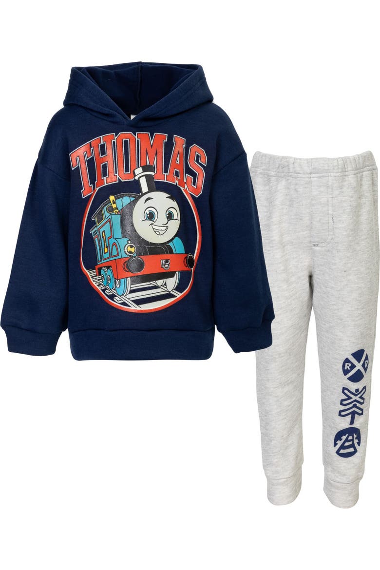 Fleece Hoodie and Pants Set, Alternate, color, Thomas Navy Grey