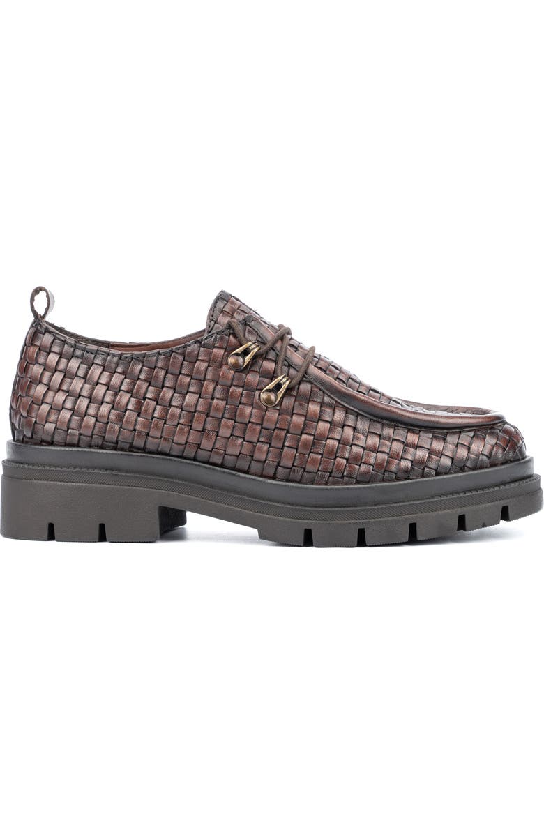 VINTAGE FOUNDRY Clotilde Woven Leather Moc Toe Derby Loafer, Alternate, color, Brown