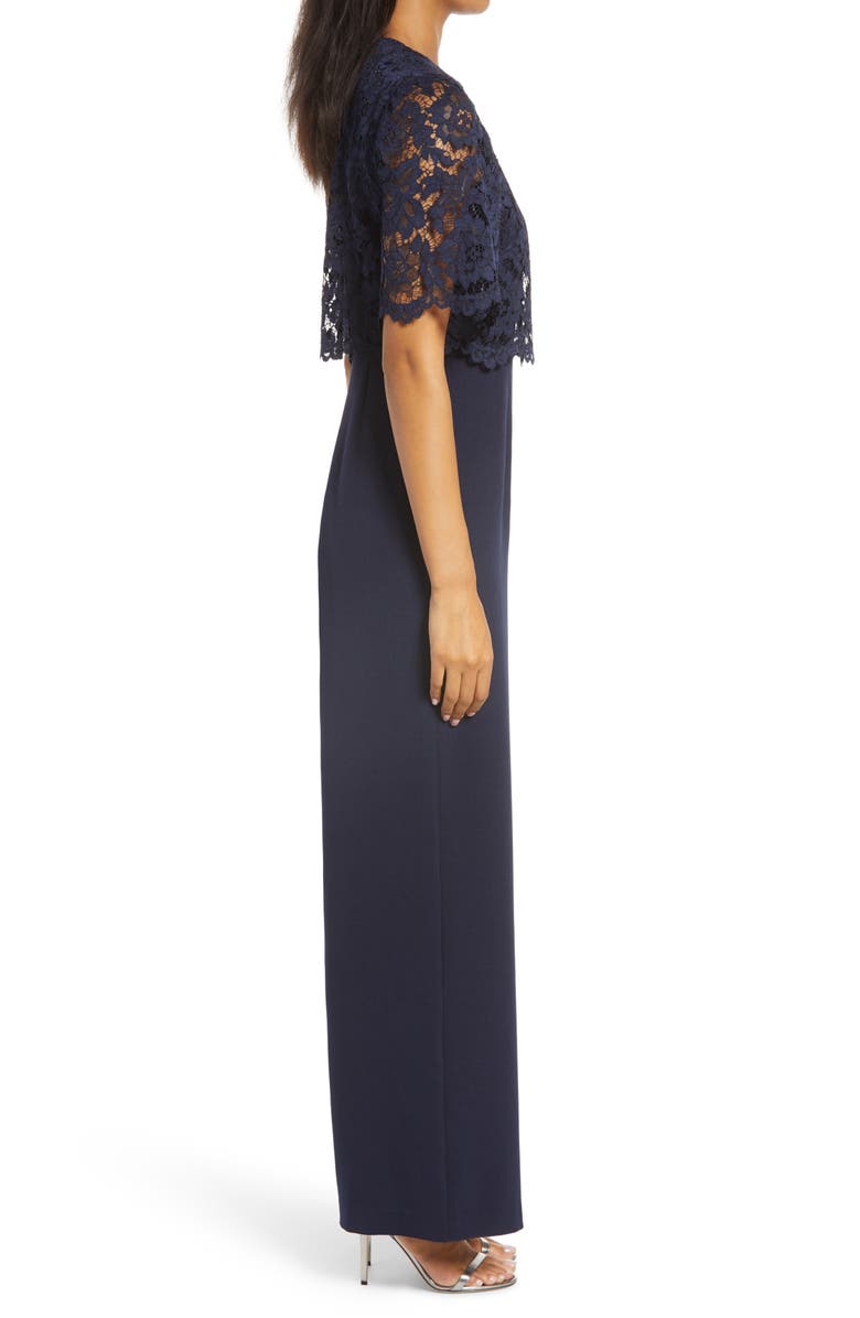 Donna Ricco Lace Overlay Wide Leg Jumpsuit, Alternate, color,