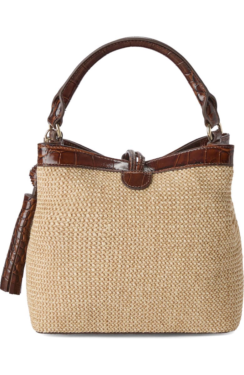 Brahmin Mini Amelia Embossed Leather Top Handle Bucket Bag, Alternate, color, Pecan