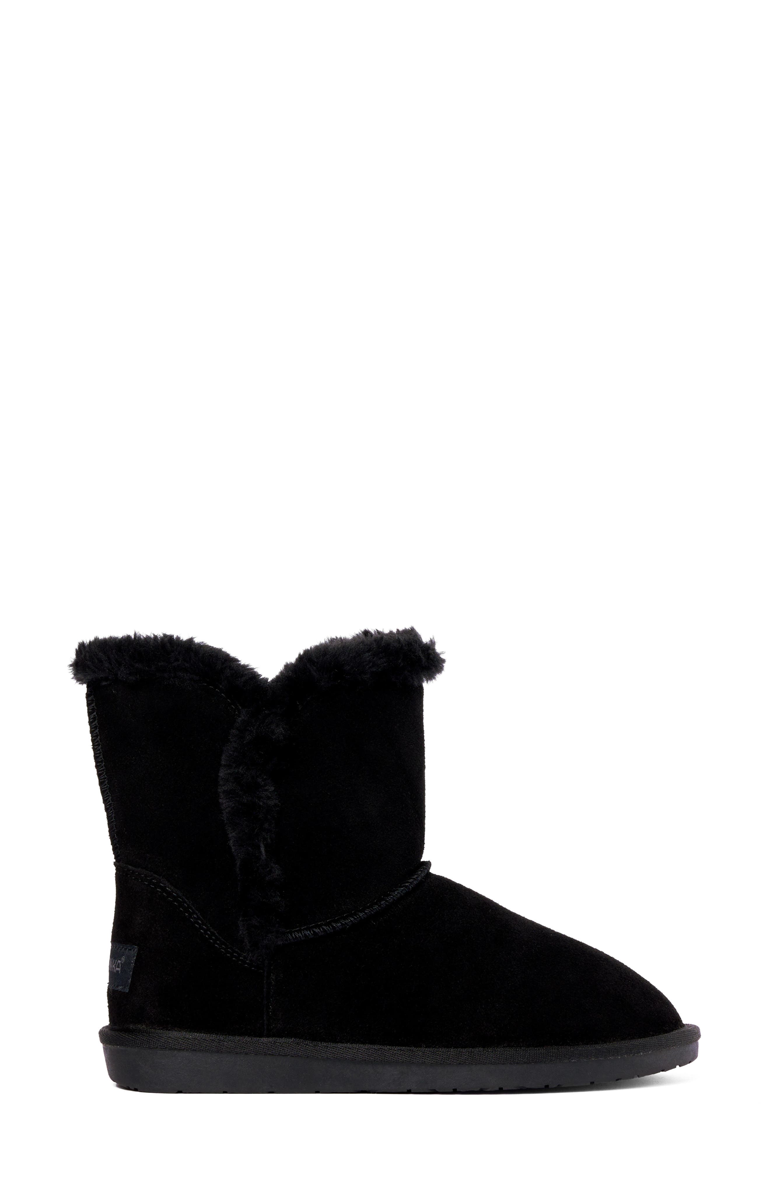 Minnetonka Milltown Water Resistant Faux Fur Bootie, Alternate, color, Black