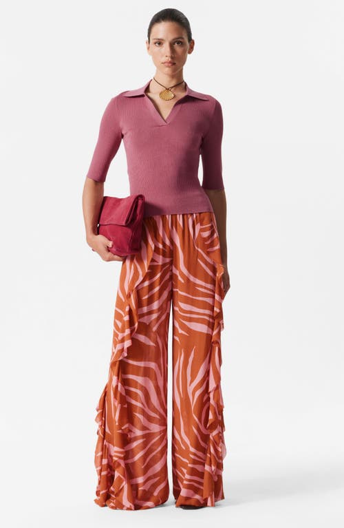 & Other Stories Knit Ribbed Top With Polo Collar In Pink