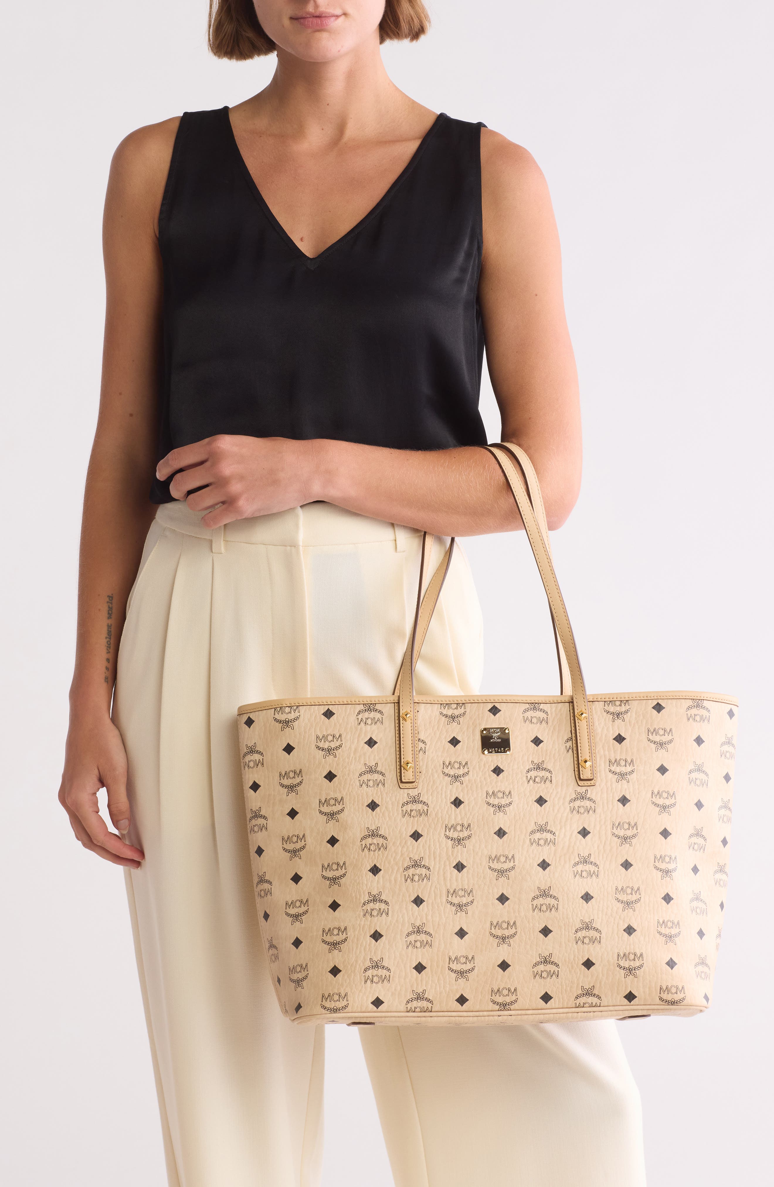 MCM Aren Monogram Tote, Alternate, color, 