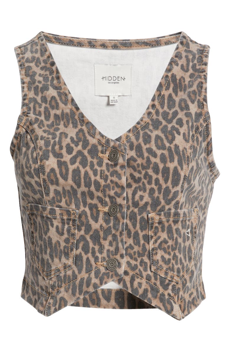 HIDDEN JEANS Cheetah Print Crop Denim Vest, Alternate, color, Khaki