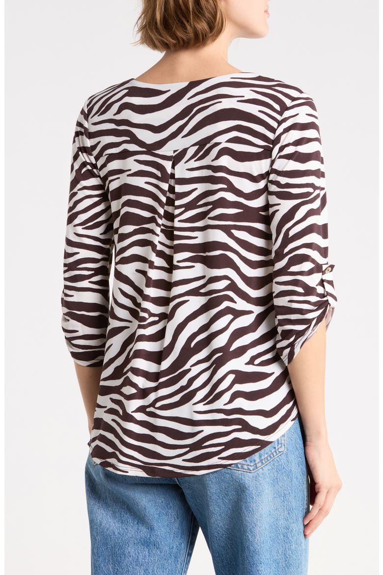 Roll Tab Sleeve Top, Alternate, color, BROWN ZEBRA