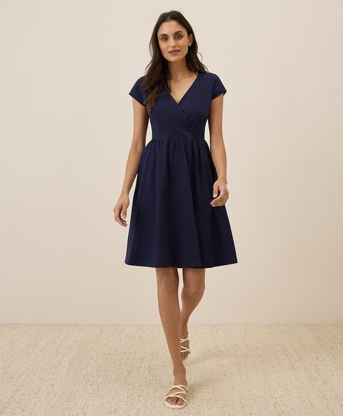 Pact Organic Cotton Fit & Flare Crossover Dress In Eclipse