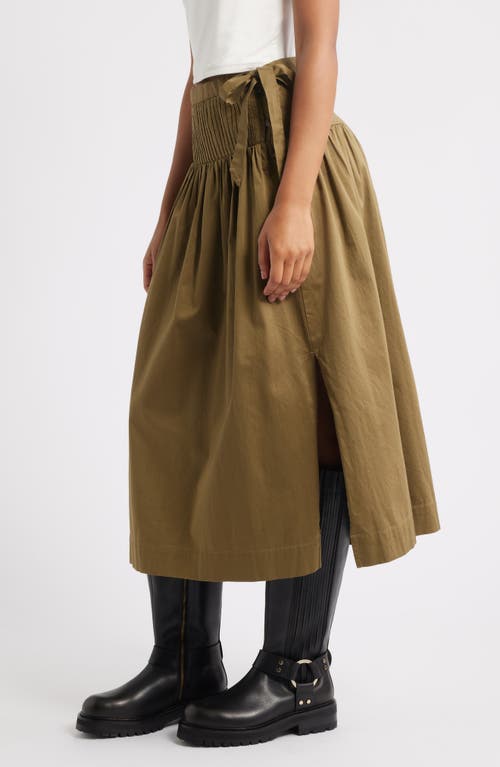 Damson Madder Josie Drop Waist Organic Cotton Midi Skirt In Green