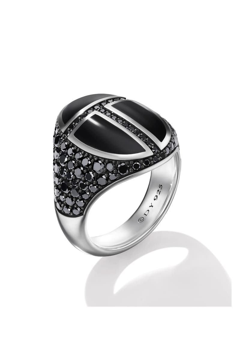 Men's Cairo Signet Ring with Black Onyx & Pavé Black Diamonds, Alternate, color, STERLING SILVER