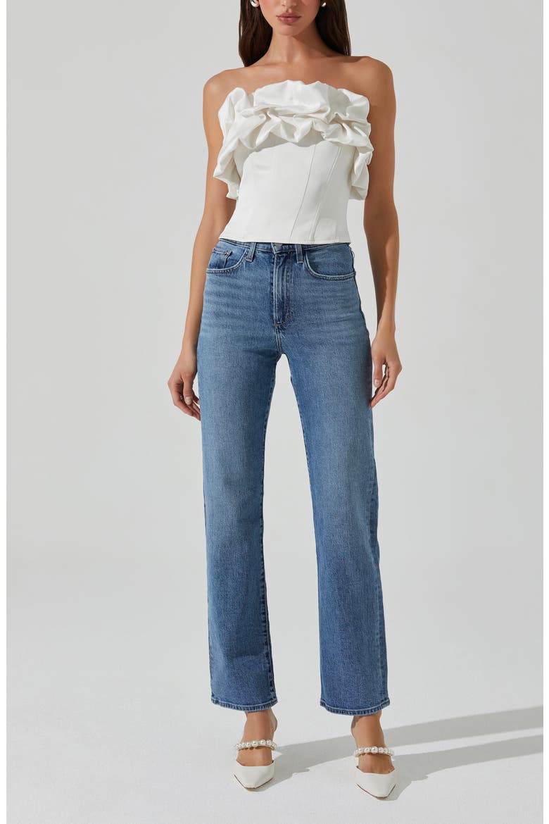 Sarahi Ruffle Detail Strapless Top, Alternate, color, WHITE