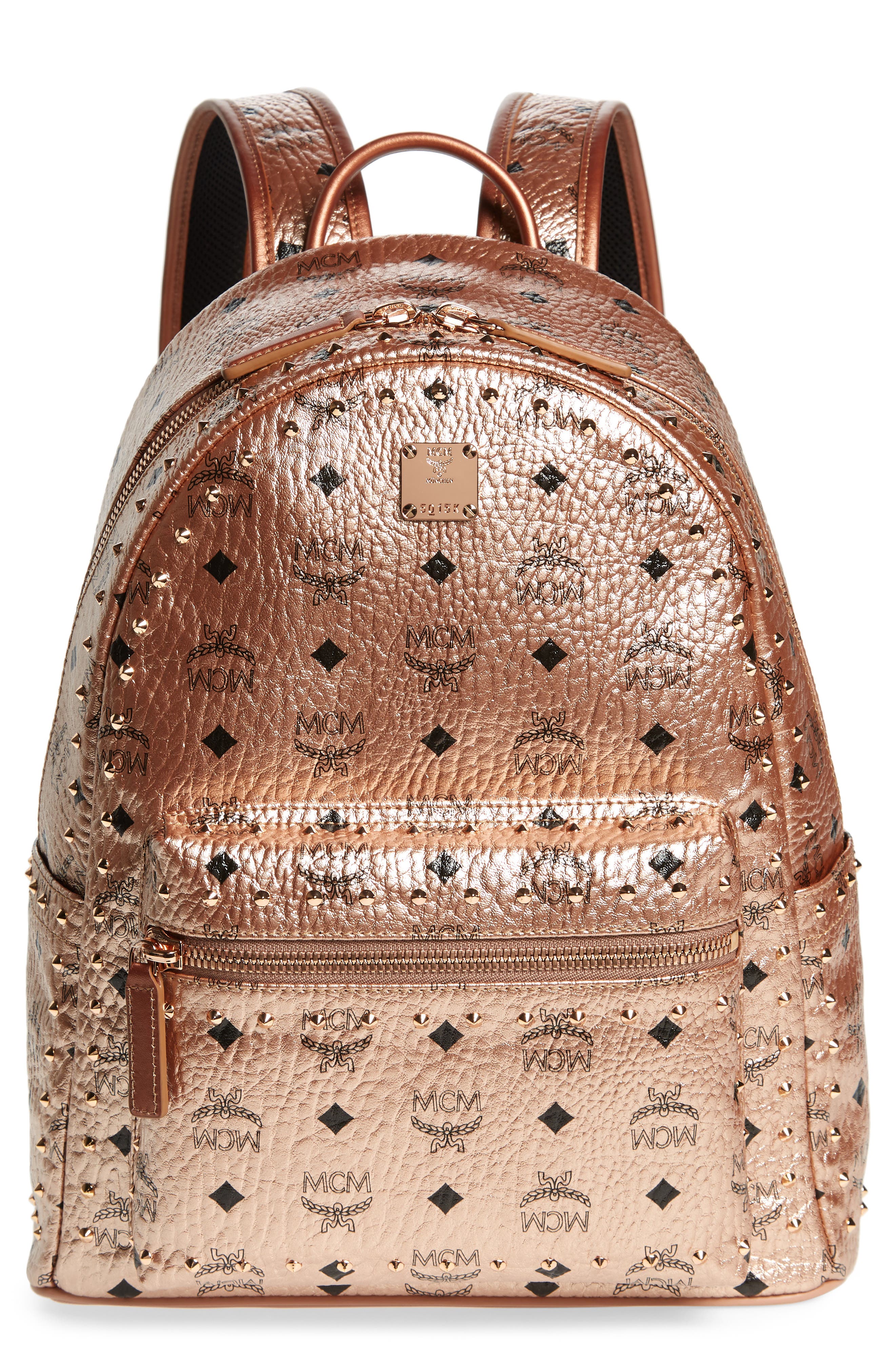 MCM Medium Stark Side Stud Coated Canvas Backpack, Main, color, 