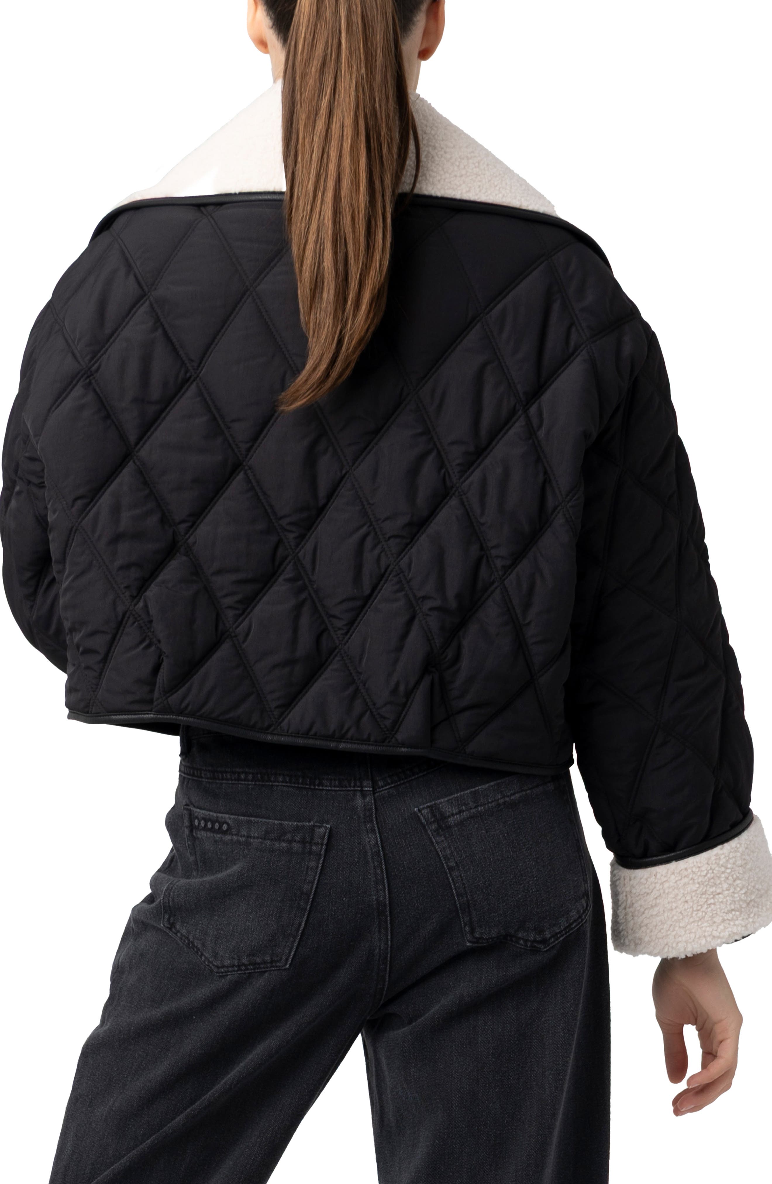 Faux Shearling Quilted Crop Jacket - image 2