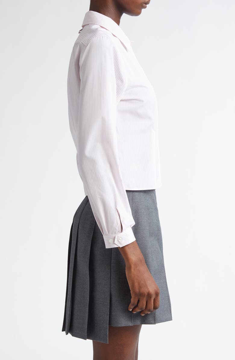 Thom Browne Stripe Crop Cotton Button-Up Shirt, Alternate, color, Light Pink